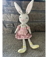 Bunny Rabbit-Shelf Sitter-Pink Plaid Dress-Pearl Necklace- 14.5” Sitting - $24.00