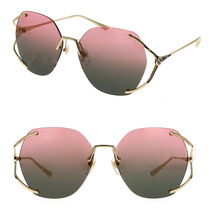 GUCCI 0651 Gold Pink Oval Fork Rimless Metal Sunglasses GG0651S Authentic 001 - £237.40 GBP
