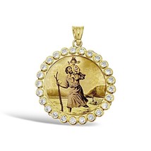 St Christopher Medal Round Real 14k Gold Charm 1.2&quot; - £184.98 GBP