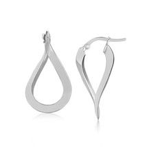 10k White Gold 1.25&quot; Length x 0.63&quot; Width Twisted Freeform Hoop Earrings - £138.97 GBP