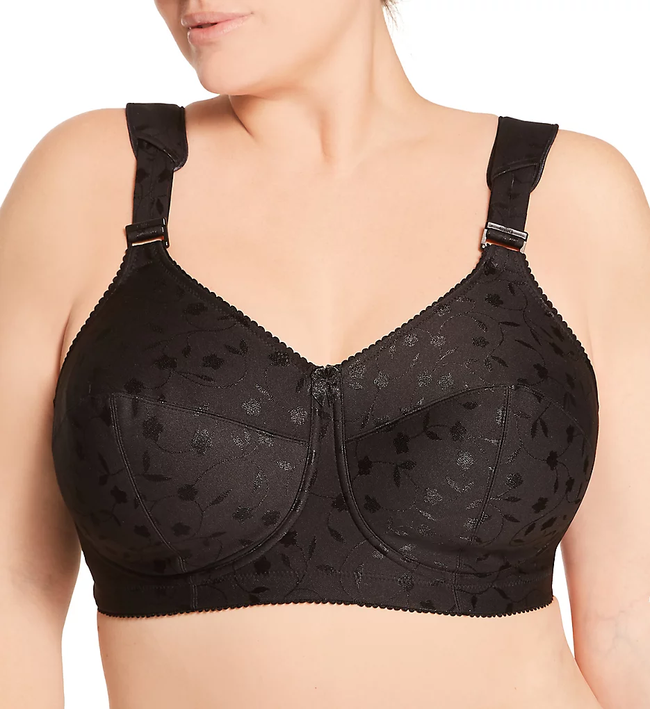Elila Black 1305 Full Coverage Jacquard Wireless Bra ~ Cup Sizes F - O - $55.00