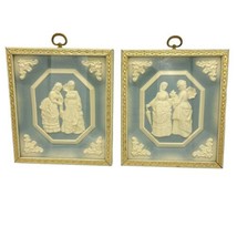 WEDGEWOOD Style #7022 Metal Framed Victorian Women Blue &amp; White 3D Relief Set - £59.75 GBP