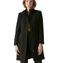 Carbone Scuro Grigio Stile Militare Misto Lana Ginocchio Lunghezza Pea Coat Zip - £18.03 GBP