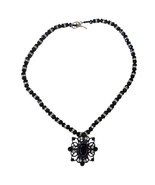 Black Stone Rhinestone Beaded Pendant Necklace Pendant Statement Goth Bo... - €12,25 EUR