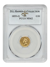 1855-O G$1 PCGS MS62 ex: D.L. Hansen - $16,550.63