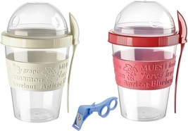 2 20 OZ Overnight Oats Container With Lid and Fruit Peeler Meal Prep Parfait Cup - £18.15 GBP