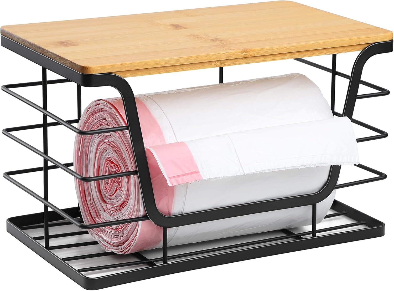 Extra Large Trash Bag Holder Dispenser With Bamboo Top, Wall Mounted Gar... - $30.99