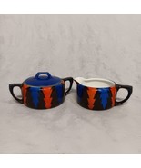 Reinhold Schlegelmil Art Deco Creamer and Sugar With Lid Black Blue Orange - £11.53 GBP