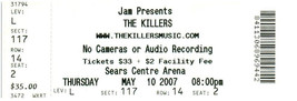 Vintage The Killers Biglietto Del Concerto 10 Maggio 2007 Chicago Illinois - £23.41 GBP