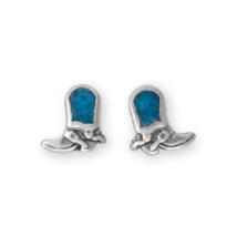 Oxidized Sterling Silver Turquoise Chip Inlay Cowgirl Boot Earrings - £20.77 GBP