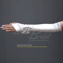 Shiny Stretch Satin Fingerless Long Gloves with Satin Bow - £19.63 GBP
