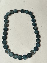 Blue Dyed Round Mother of Pearl Disk Bead Necklace  – 16 inches long x just unde - $11.29