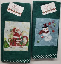 2 Different Terry Towels w/Patch (15&quot;x25&quot;)CHRISTMAS, SANTA &amp; SNOWMAN ON ... - £9.32 GBP
