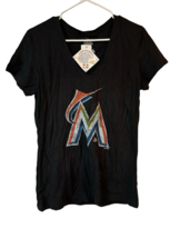 Majestic Mujer Miami Marlins Profundo Pico Camiseta Manga Corta ,Negro, Grande - £13.50 GBP