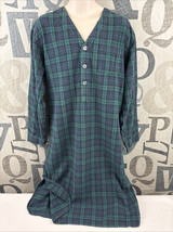 LL Bean Blue/Green Plaid 100% Cotton Flannel Nightshirt Men Large Reg Pocket - $28.00