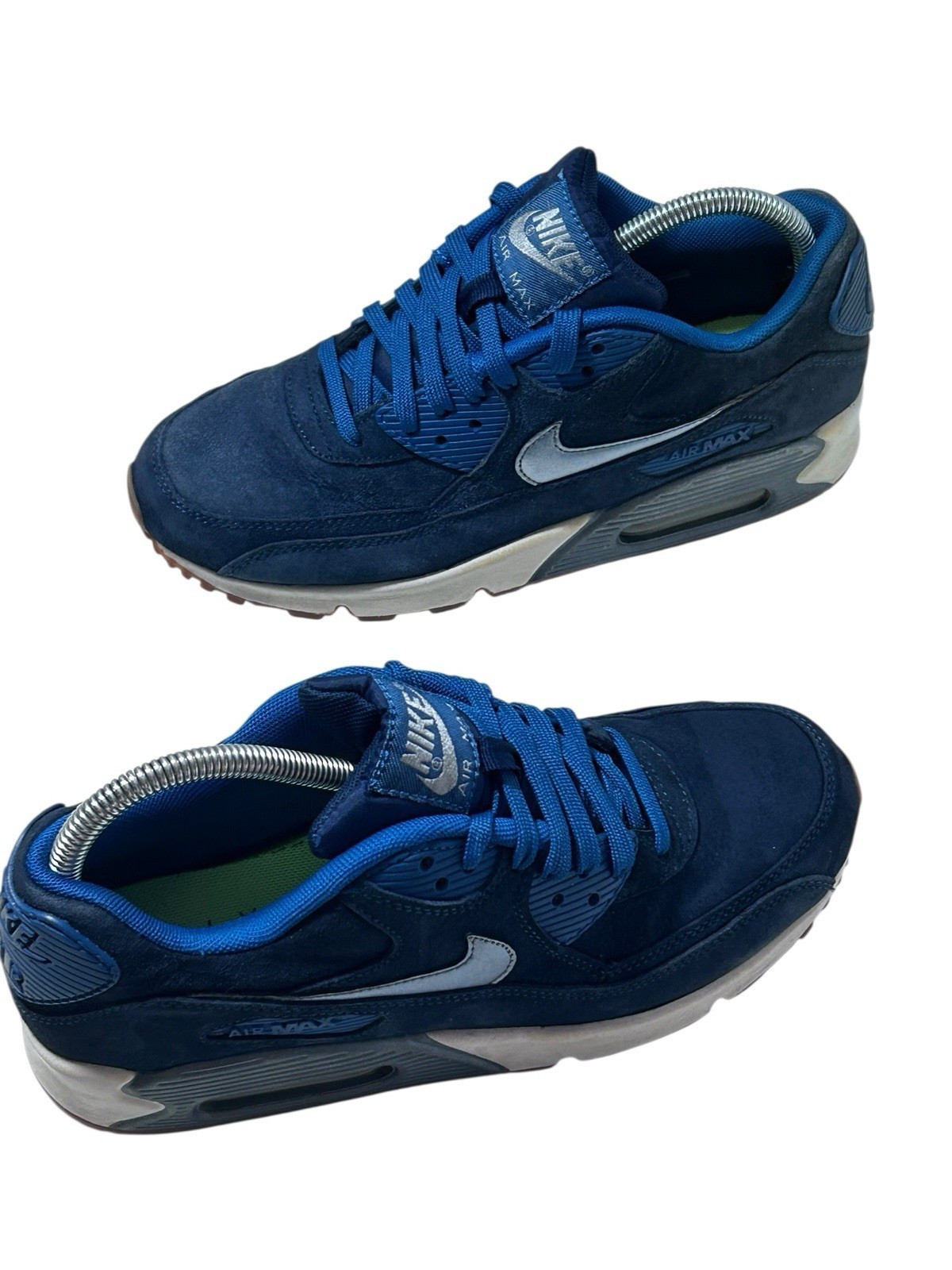 Nike Air Max 90 PRM 818598-400 Suede Silver Navy Blue Suede Women&#39;s 8.5 - $66.49