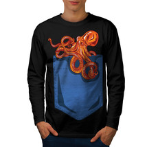 Wellcoda Octopus Pocket Mens Long Sleeve T-shirt, Sea Animal Graphic Design - £18.26 GBP