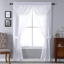 Window Curtains 84 Length 2 Panels With Valance Living Room Tie Back White Set 5 - £23.94 GBP