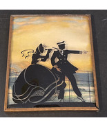 Framed Vintage Convex Glass Reverse Painting Silhouette Picture Couple - $32.73