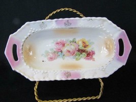 Vintage Porcelain China Celery Relish Oval Dish, Made in Germany, Pink Roses - £5.24 GBP