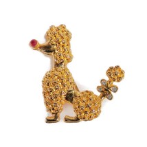 Gold Tone 18K Gold Filled Sitting Poodle Dog PIn Rhinestone Tail 1.5&quot; - $460.52 MXN