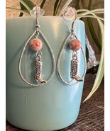 Women’s Cowboy Boot Pink Turquoise Glass Bead &amp; Silver Tone Dangle Earri... - $32.56 CAD