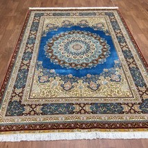 5.5&#39; x 8&#39; Blue Hand Knotted Persian Rugs 100% Silk Handmade Living Room Carpets - £1,758.58 GBP