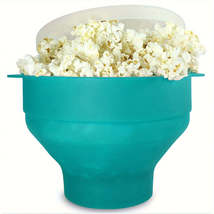 1PC Silicone Popcorn Bowl High Temp Resistant Portable with Lid - £11.94 GBP