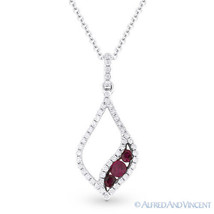 0.36 ct Round Cut Ruby &amp; Diamond Pave Necklace Pendant in 14k White &amp; Black Gold - £609.38 GBP