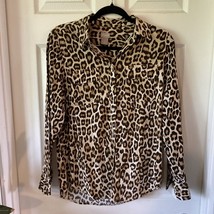 Chico’s Blouse Women’s Size 0 Button Up Cheetah Print Long Sleeve 2 Pock... - £6.74 GBP