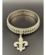 Sisi Amber Round Bangle Bracelet Fleur-de-Lis Rhinestone Charm - $15.99