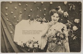 Antique 1906  Postcard Black and White Lady Women with Flowers French - $5.45