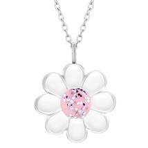 Daisy Flower Necklace 925 Sterling Silver with Pink Glitter - £14.76 GBP