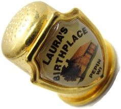 Laura&#39;s Birthplace Metal Thimble Vintage Pepin Wisconsin Gold Tone - £16.36 GBP