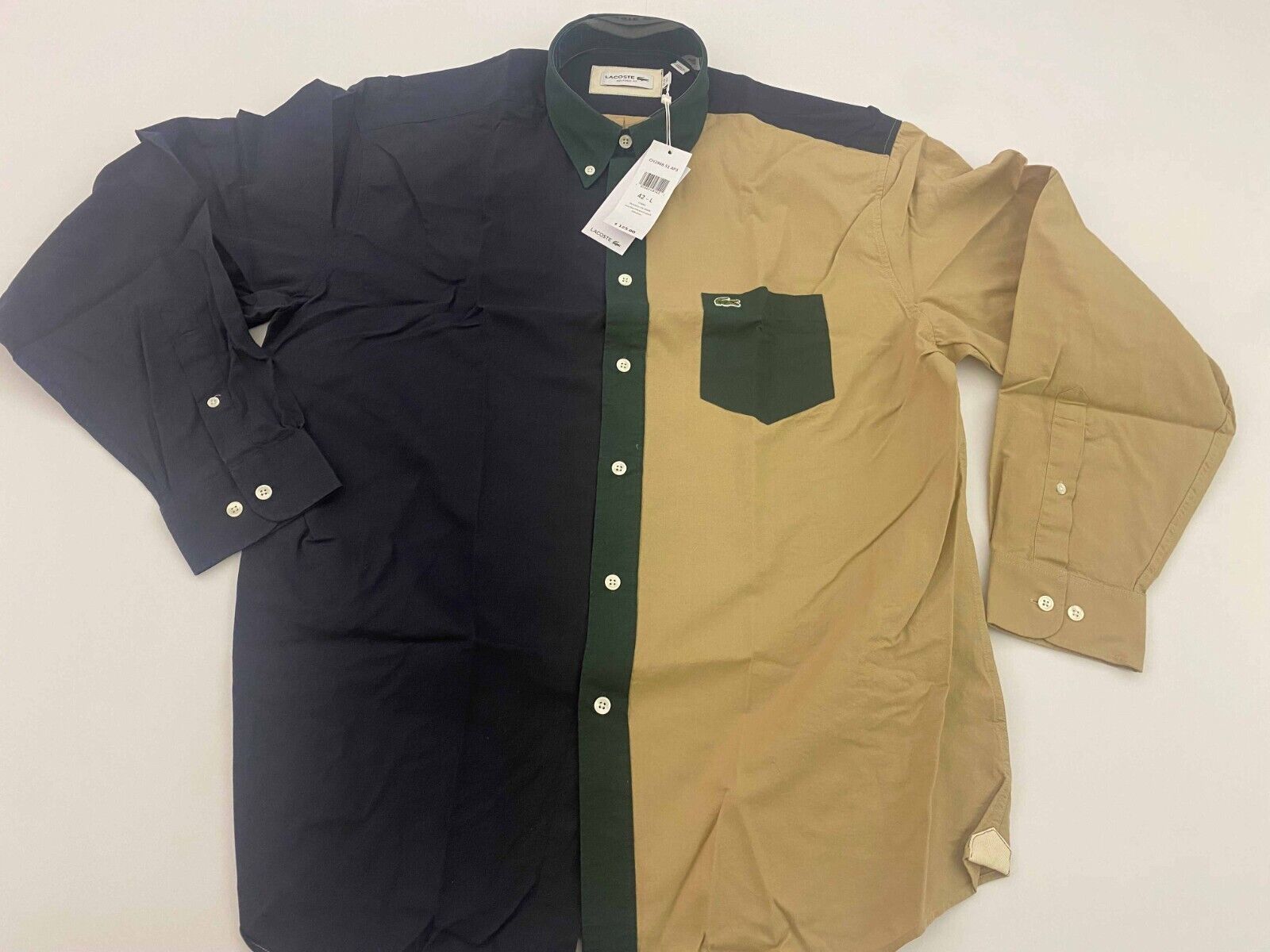 Lacoste Tissé Multicolore Ing Slve Chemise CH2968 AP3 Nvy / Grn / Bge Neuf W Tag