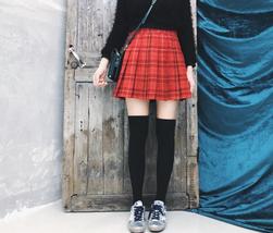 Wool-blend Red Plaid Skirt Plus Size Women Girl Winter Plaid Skirt Outfit image 2