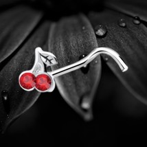 925 Sterling Silver Nose Stud Red Cherry Leaf Design Elegant Silver Nose... - $8.81