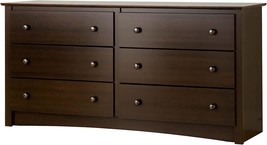 The Prepac Fremont 6-Drawer Double Dresser For The Bedroom, Espresso, 16&quot; D X - £192.17 GBP