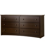The Prepac Fremont 6-Drawer Double Dresser For The Bedroom, Espresso, 16... - £189.54 GBP
