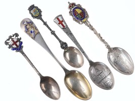 Collection sterling Enamel souvenir spoons from everywhere - £152.54 GBP