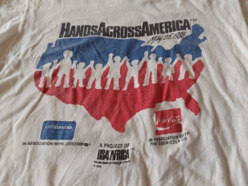 Primary image for Vintage 1986 Hands Across America T-Shirt White 1980s Single-Stitch Sz Med