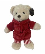 FAO Schwarz Plush Toy Beige Bear in Red Striped Pajamas And Red Robe 12”... - $19.75