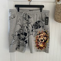 Ed Hardy Men’s Shorts Death or Glory Skull Dagger Fleece XL Grey Heather $65 - $44.00