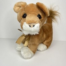 Lion Cub Realistic Plush Gold Bow Stuffed Wild Animal Toy 10&quot; - $14.84