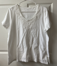 Lands End T-Shirt Womens XL White Lace Trimmed V Neck Short Sleeved Caps... - £13.22 GBP