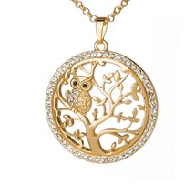 Small Owl Tree Of Life Necklace for Women Rhinestone Pendant Rose Gold Sweater C - £12.69 GBP