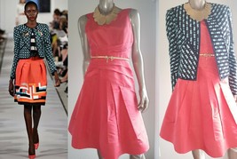 $4,000 Oscar De La Renta Stunning Coral Pink Pleaded Silk Runway Dress 6 - £705.36 GBP