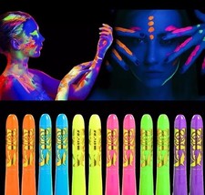 12 Pcs Glow in The Dark Body Face Paint Neon UV Face Painting Crayon for... - $182.29 MXN