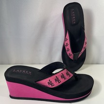 Ralph Lauren Flip Flop Sandals Womens 7 Wedge Platform Shoes Black Pink ... - $368.09 MXN