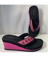 Ralph Lauren Flip Flop Sandals Womens 7 Wedge Platform Shoes Black Pink ... - $19.79
